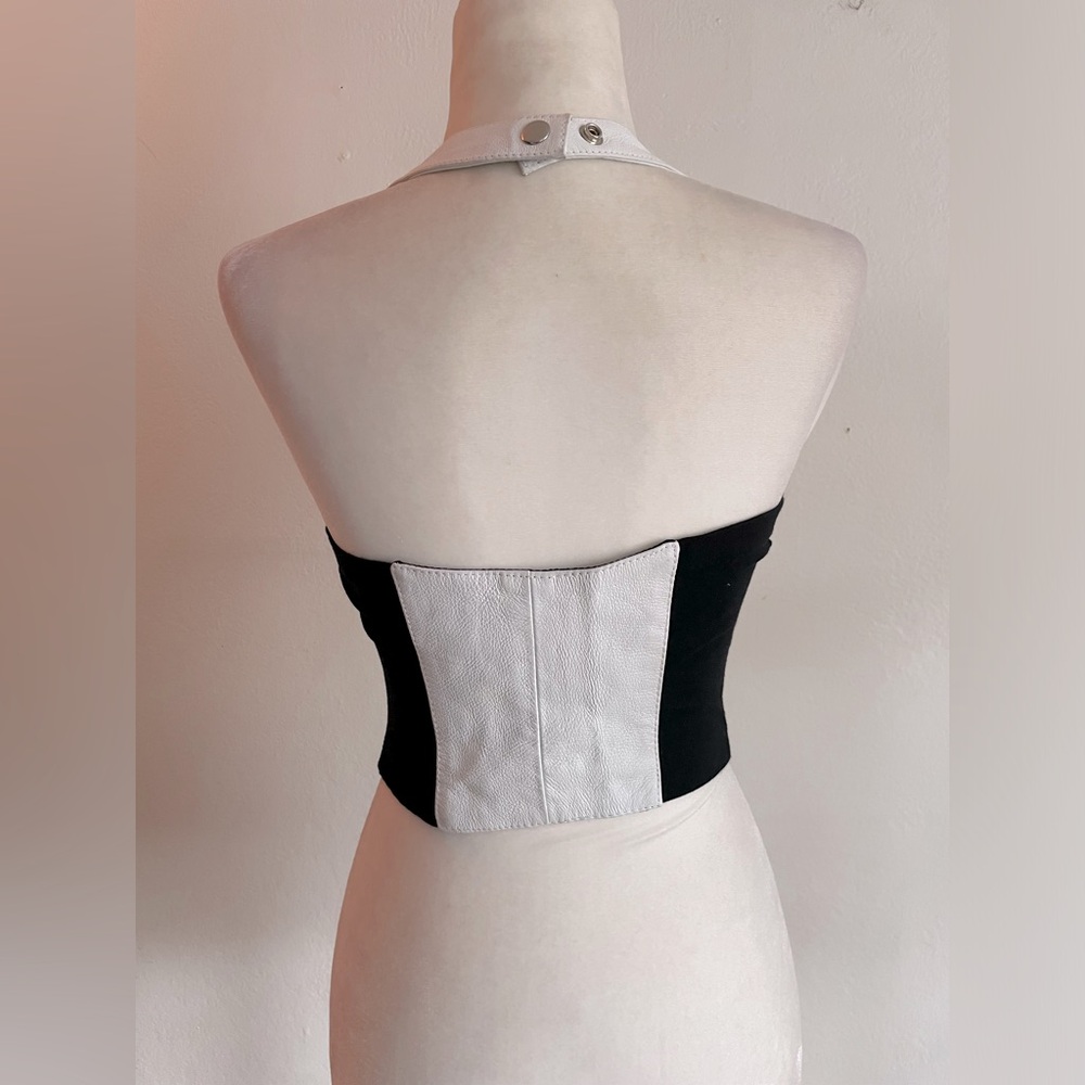 Women’s Two-Tone Halter Zip Front Top - White & Black - Picture 4 of 7